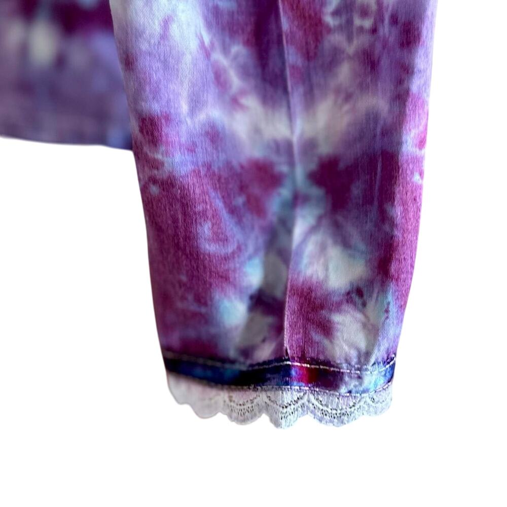 Womens Top Medium Tie Dye Purple Long Sleeve Button Up Western Style Lace Trim - Picture 4 of 8